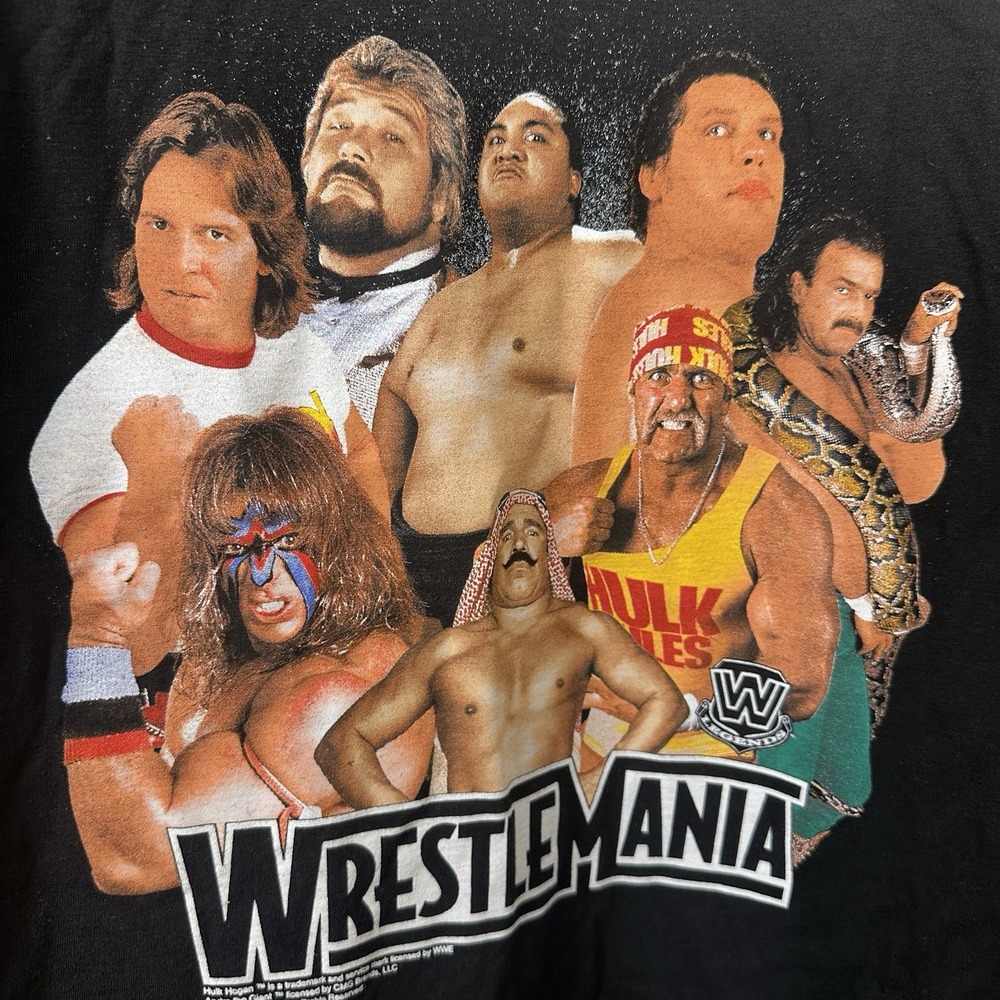 NWT‎ WWE Legends Wrestlemania Black T-Shirt Sz Medium Hulk Hogan Andre The Giant